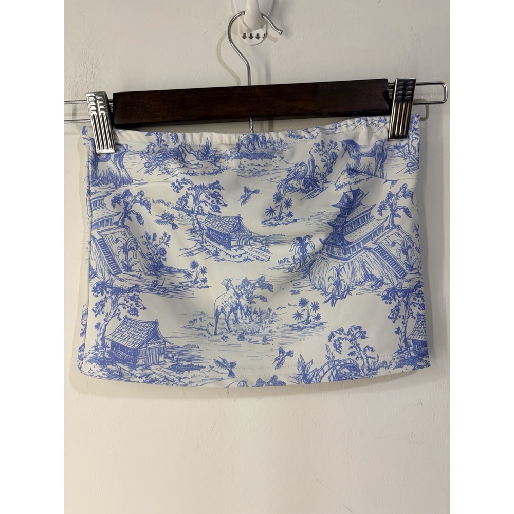 Edikted Blue White Toile Print Strapless Tube Top Stretch Bandeau Sz Small